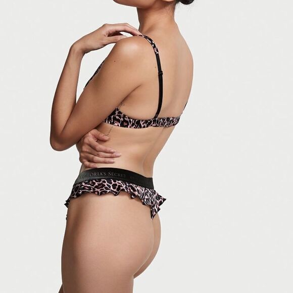 Victoria’s Secret LUXE Set 100% SILK bralette & High Waist Ruffle thong Set L - Picture 5 of 6